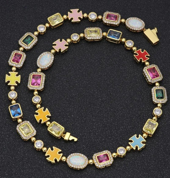 Gold-Plated Hip-Hop Gemstone Necklace - GHAVASTORE