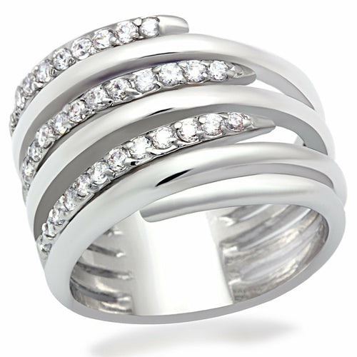 LO2075 - Rhodium Brass Ring with AAA Grade CZ  in Clear - GHAVASTORE