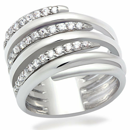 LO2075 - Rhodium Brass Ring with AAA Grade CZ  in Clear - GHAVASTORE